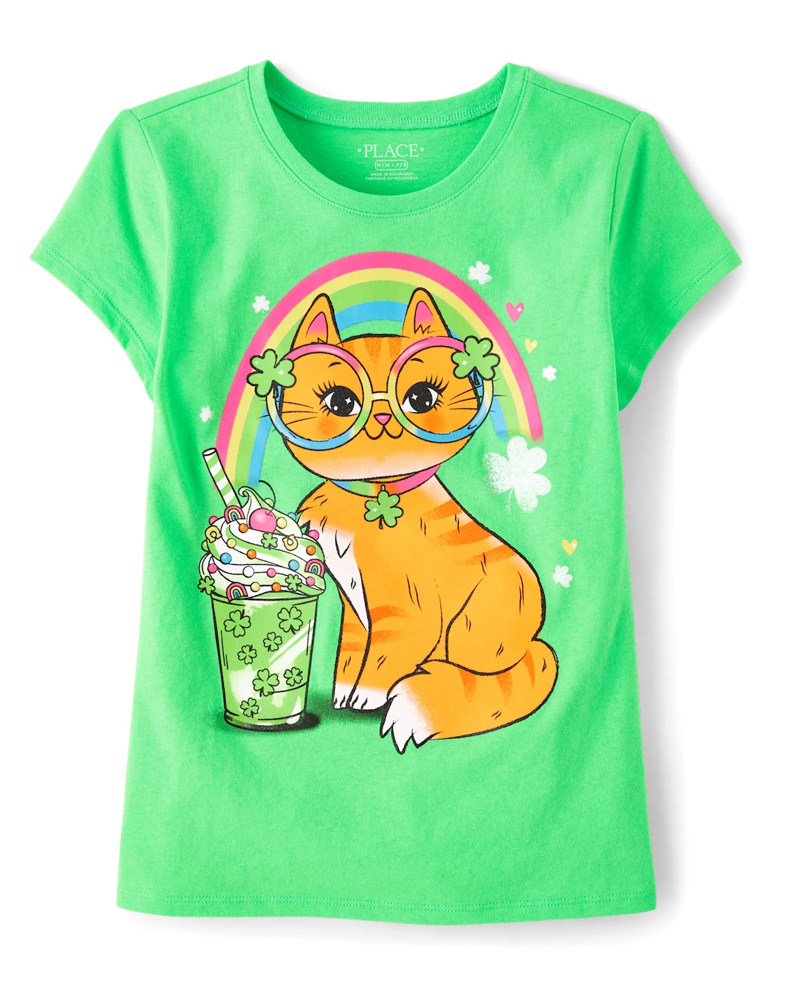 Girls St. Patrick's Day Cat Graphic Tee - green | The Children's Place