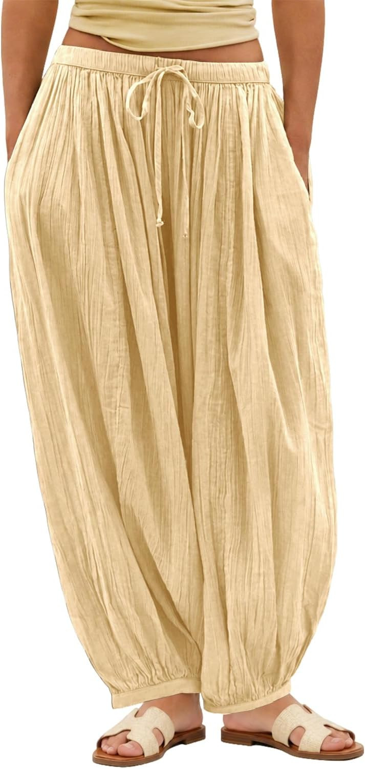 Shy Velvet Linen Pants Women Elastic Waist Drawstring Boho Pants | Amazon (US)