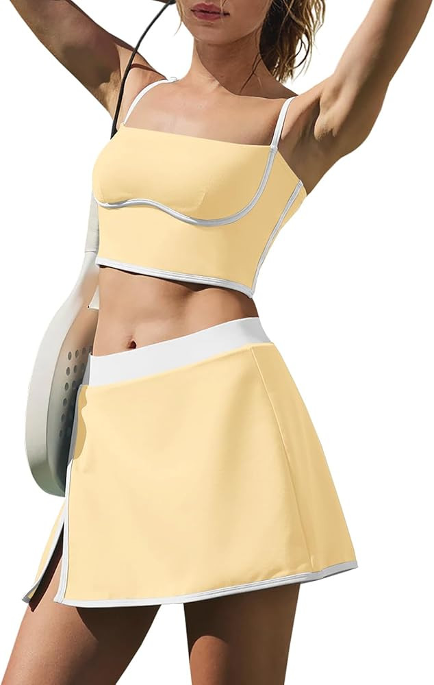LAMISSCHE Tennis Skirt Sets Women 2 Piece Outfits Yoga Workout Set Skirt and Top Set with Built i... | Amazon (US)