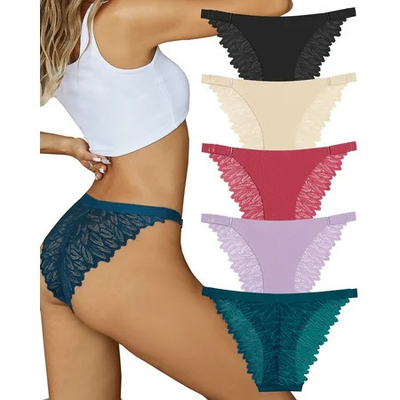 Finetoo Lace Underwear for Women No Show Bikini Soft Breathe Seamless Panties Ladies Cheeky Hipster 5 Pack | Walmart (US)