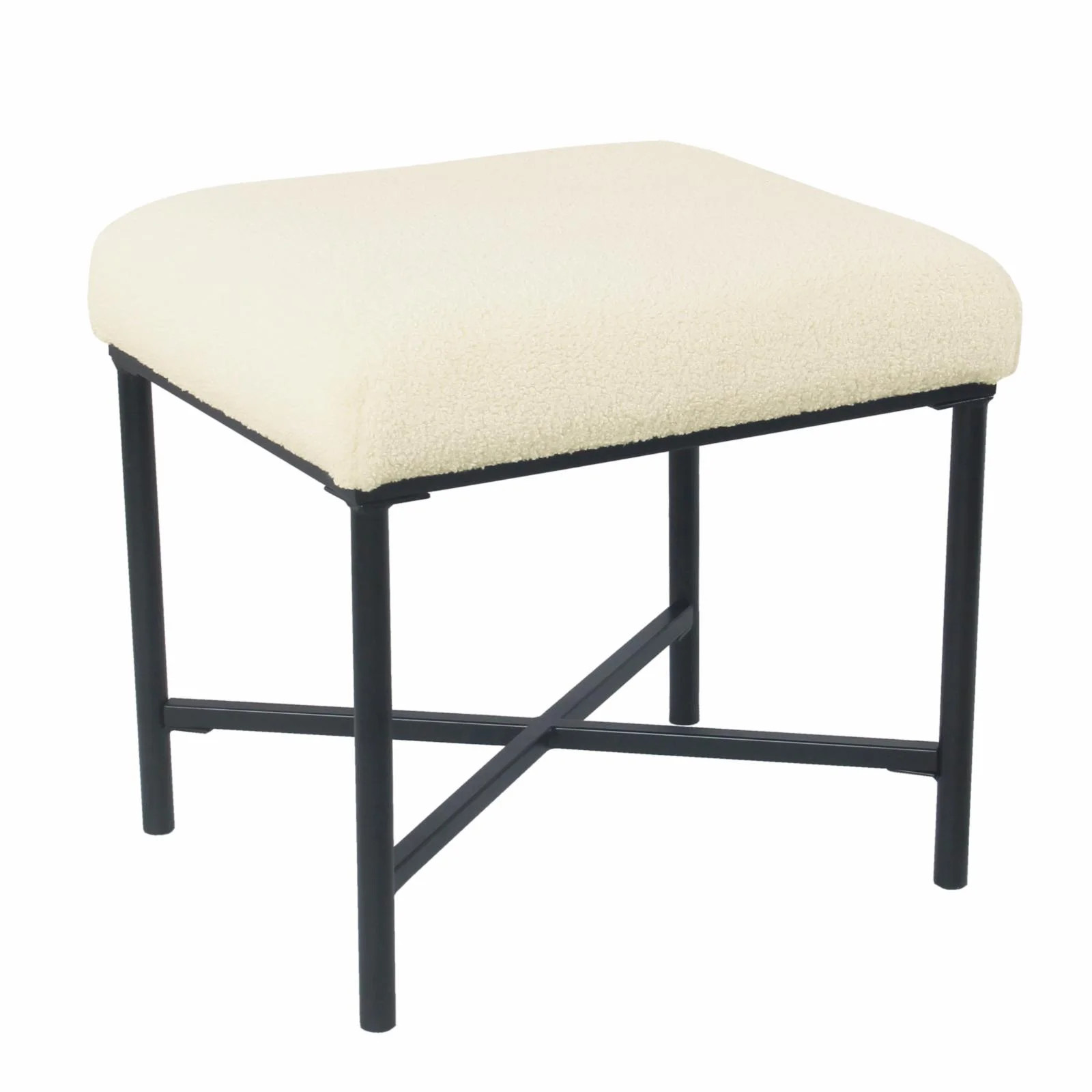 HomePop Square Metal Ottoman - Cream Faux Sheepskin | Walmart (US)