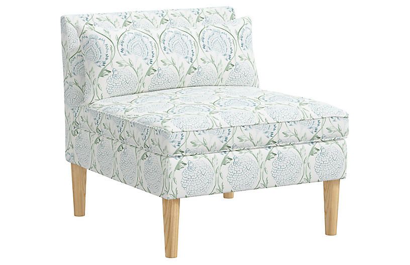 Marlee Slipper Chair, Floral Sage | One Kings Lane
