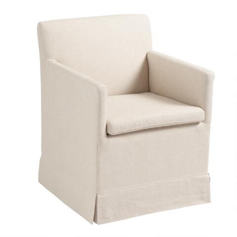 Linen Elena Upholstered Rolling Armchair | World Market