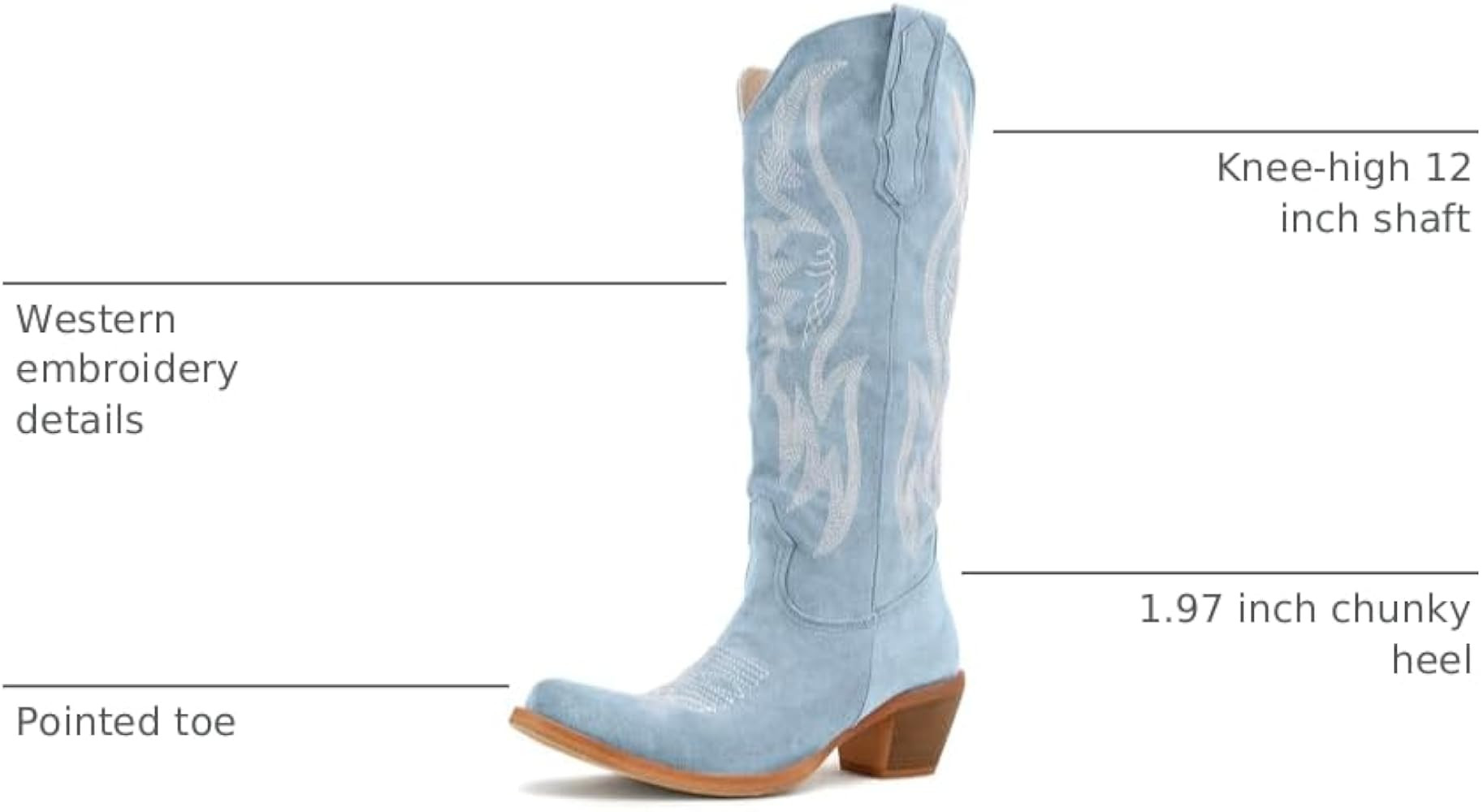 GORBINETI Women Cowboy Boots Mid Calf Cowgirl Western Boots Embroidered Suede Pull On Almond Toe ... | Amazon (US)
