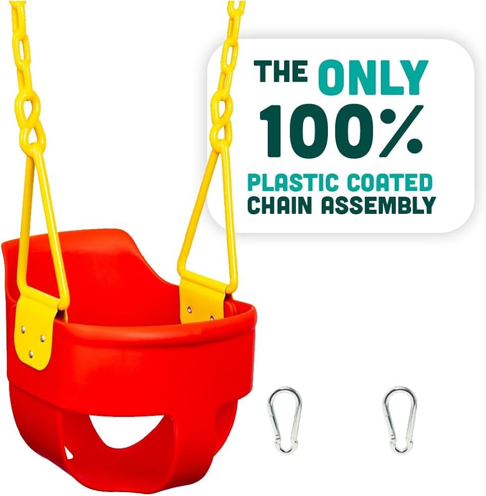 Premium High Back Full Bucket Toddler Swing Seat with Finger Grip, Plastic Coated Chains for Safe... | Amazon (US)