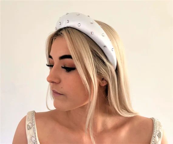 Stunning Jewelled Ivory Satin Deeply padded Headband with scattered Clear Swarovski Crystals matador | Etsy (UK)