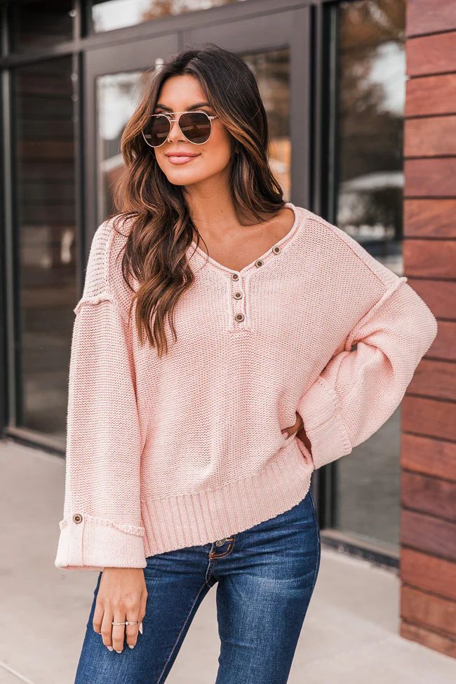 Realize Perfection Blush Henley Sweater FINAL SALE | The Pink Lily Boutique