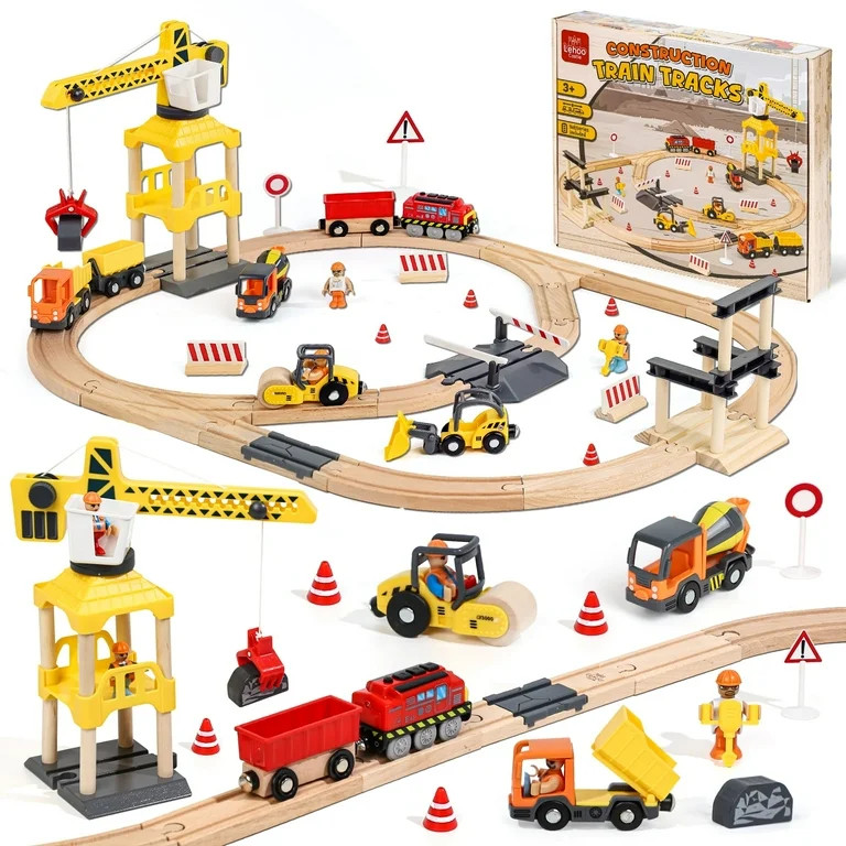 Train Set, 68 PCS Wooden Train Set for Kids, Train Toys for Toddlers, Construction Toys Train wit... | Walmart (US)
