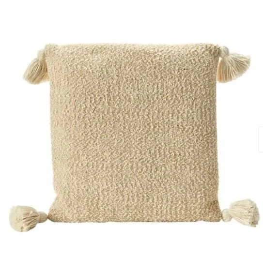 Creative Co-Op Woven Cotton Blend Pillow Silver Metallic Thread & Tassels Beige/Tan - Walmart.com | Walmart (US)