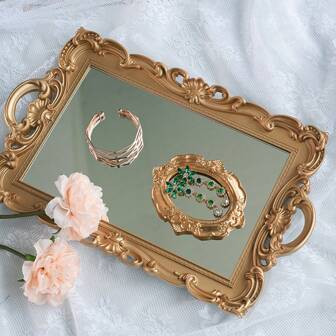 1 stuk Goudkleur Luxueus Decoratief Opslag Dienblad Met Vintage Glas Spiegeloppervlak , Voor Juwe... | SHEIN