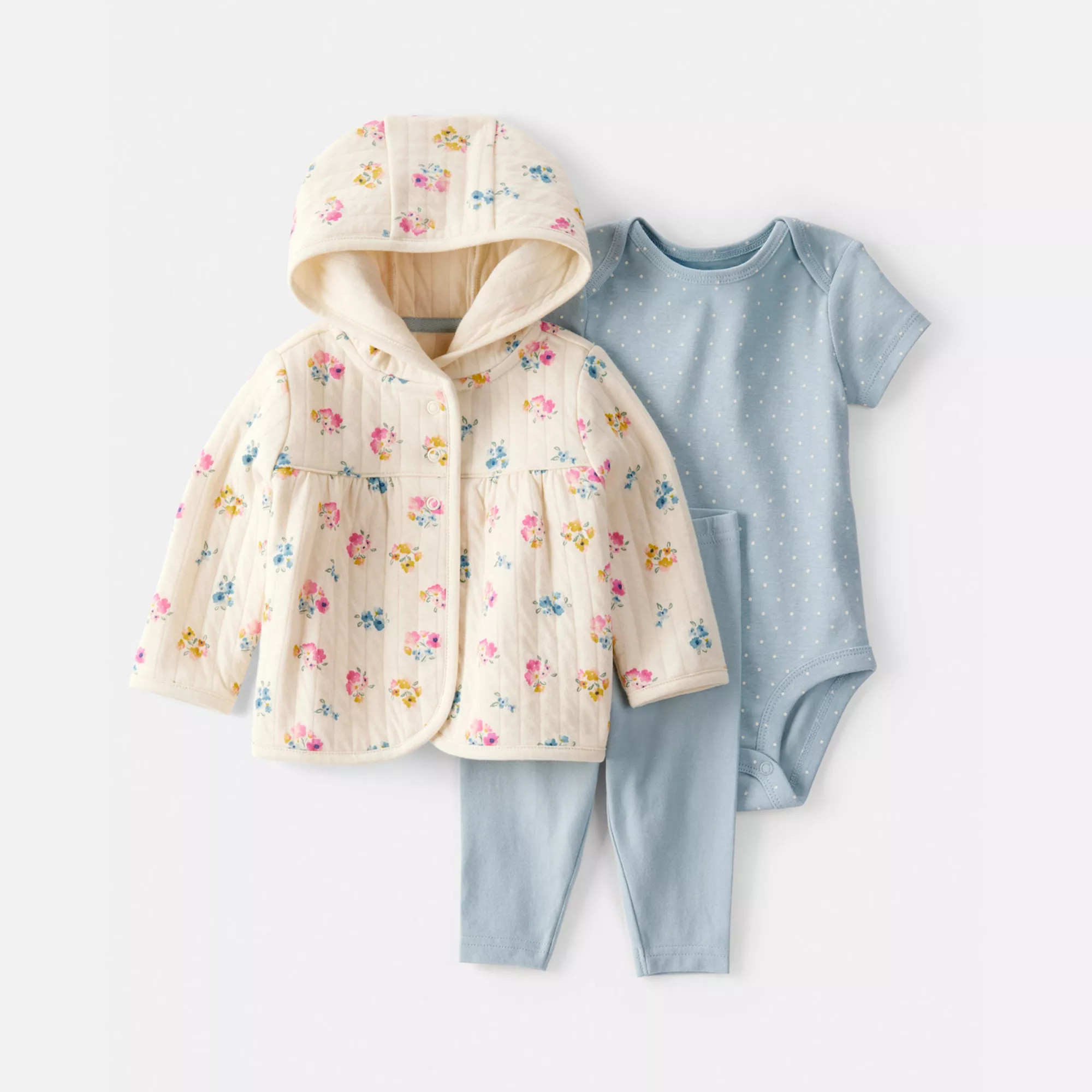Baby Girl Carter's 3-pc. Floral Quilted Jacket, Bodysuit & Legging Set | Kohl's