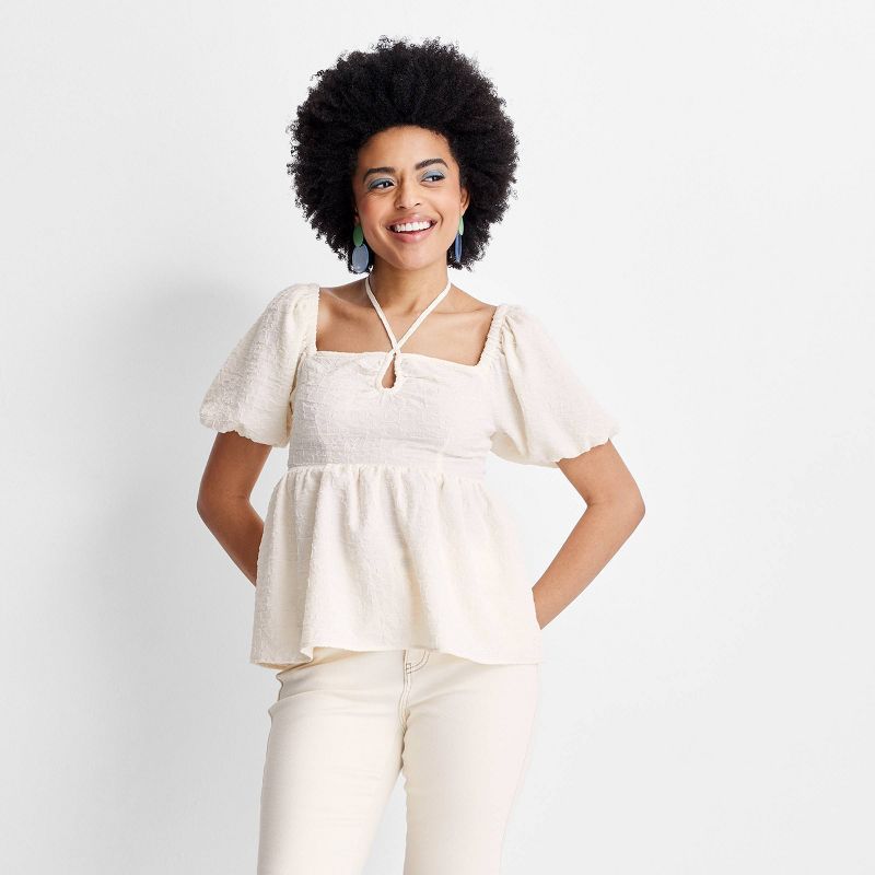 Women's Square Tie Neck Puffed Short Sleeve Top - Future Collective™ with Gabriella Karefa-John... | Target