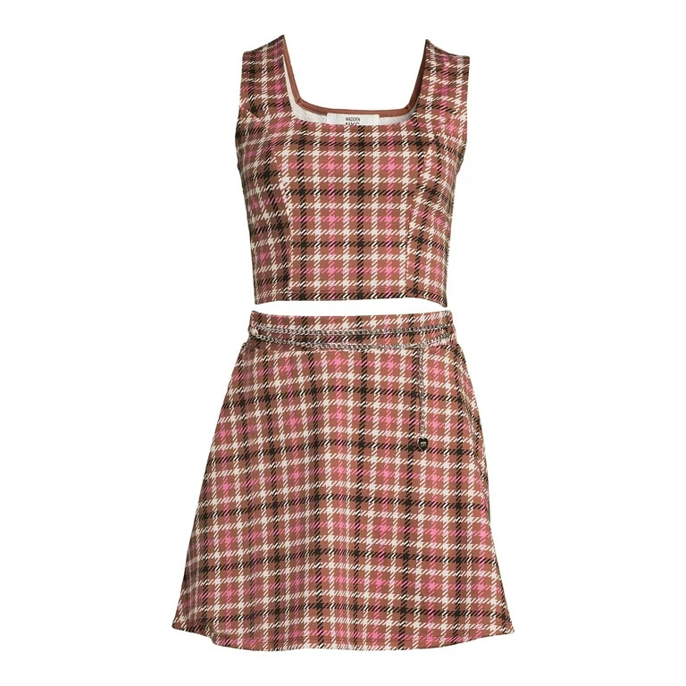 Madden NYC Women's Tank Top With Chain Belt Skirt Set - Walmart.com | Walmart (US)