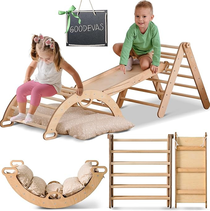7-in-1 Montessori Climbing Set - Pikler Triangle with Cushions & Drawing Board for Toddlers 1-3 |... | Amazon (US)