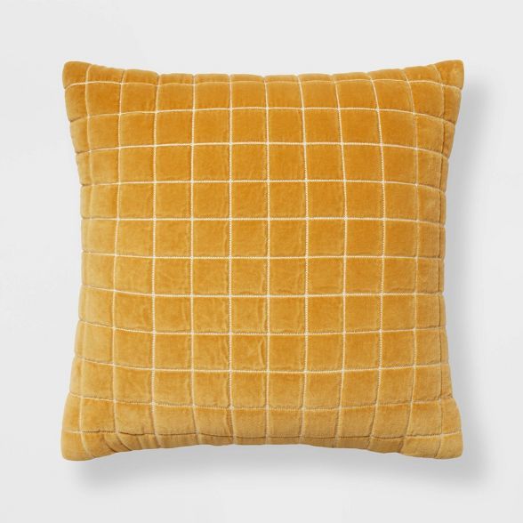 18"x18" Velvet Grid Embroidered Square Throw Pillow Gold - Threshold™ | Target