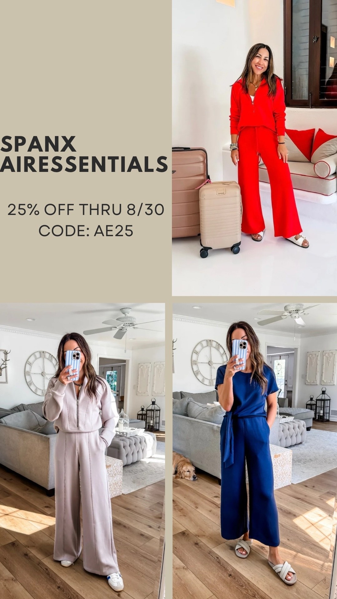 Code AE25 through 8/30 on all spanx air essentials. Jumpsuits XS petite. Red pants small petite. Red top small. @Spanx

#LTKOver40 #LTKPetite #LTKSaleAlert