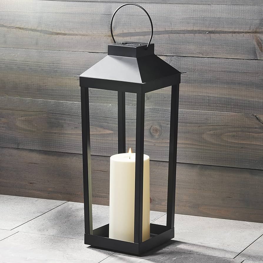 Large Outdoor Lantern Solar Powered - 19 Inch Tall, Black Metal, Open Frame (No Glass), Dusk to D... | Amazon (US)