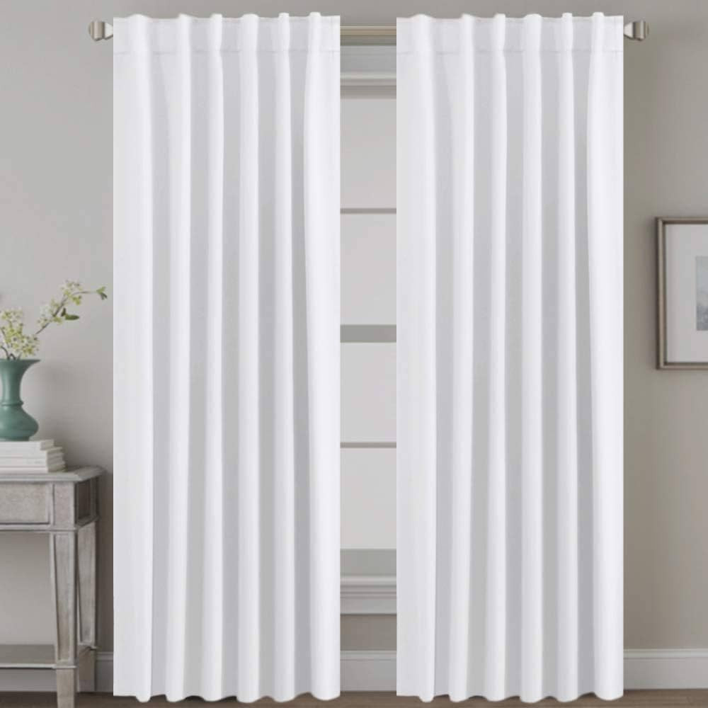H.VERSAILTEX White Curtains Thermal Insulated Window Treatment Panels Room Darkening Privacy Assured Drapes for Living Room Back Tab/Rod Pocket Bedroom Draperies, 52 x 96 Inch, 2 Panels | Amazon (US)