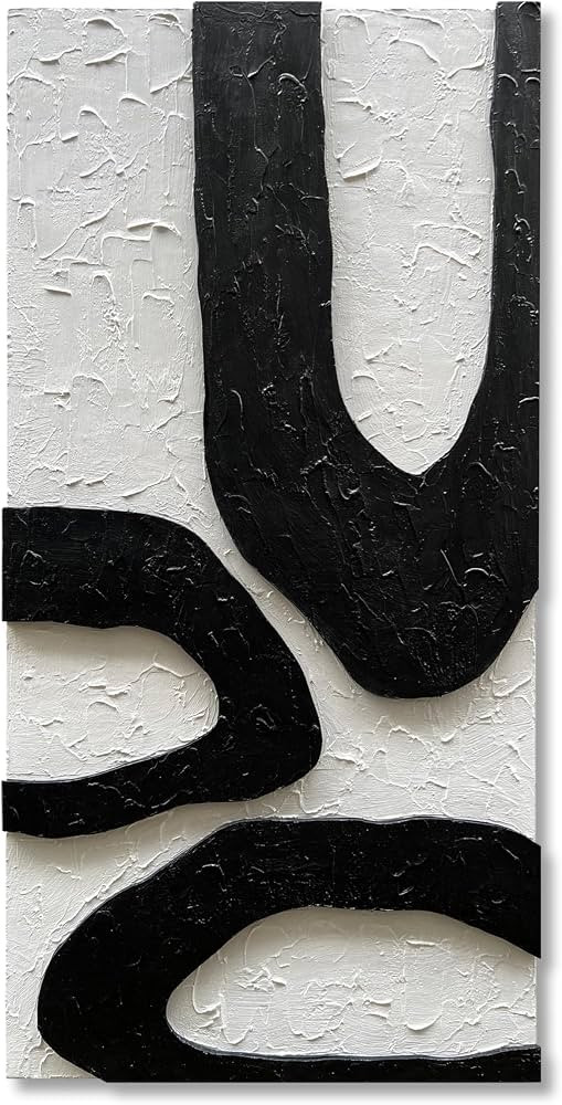 NANKAI Art 48x24 Inch White and Black Thick Texture Abstract Oil Painting Hand Painted Modern Min... | Amazon (US)