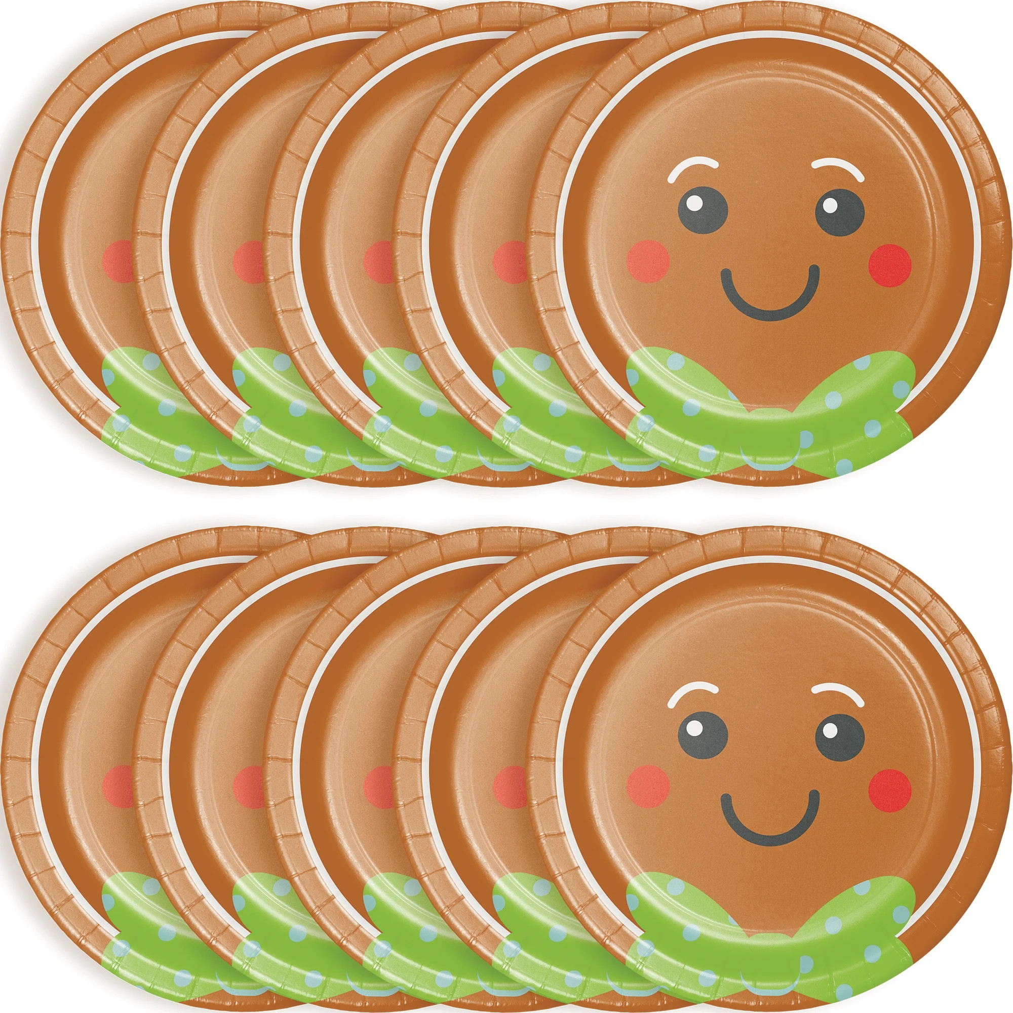 Gingerbread Man Face Christmas Disposable Paper Plates, 7", Brown, 10 Count, by Holiday Time | Walmart (US)