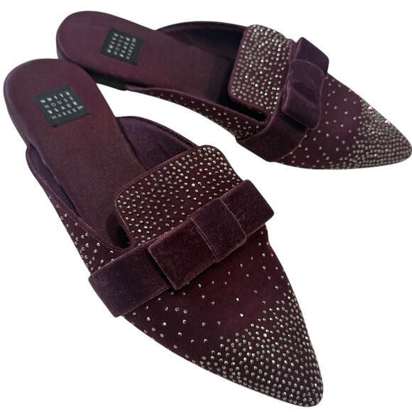 WHBM Blaire 7 velvet rhinestone mule flats slides pointy toe 2504 | Poshmark
