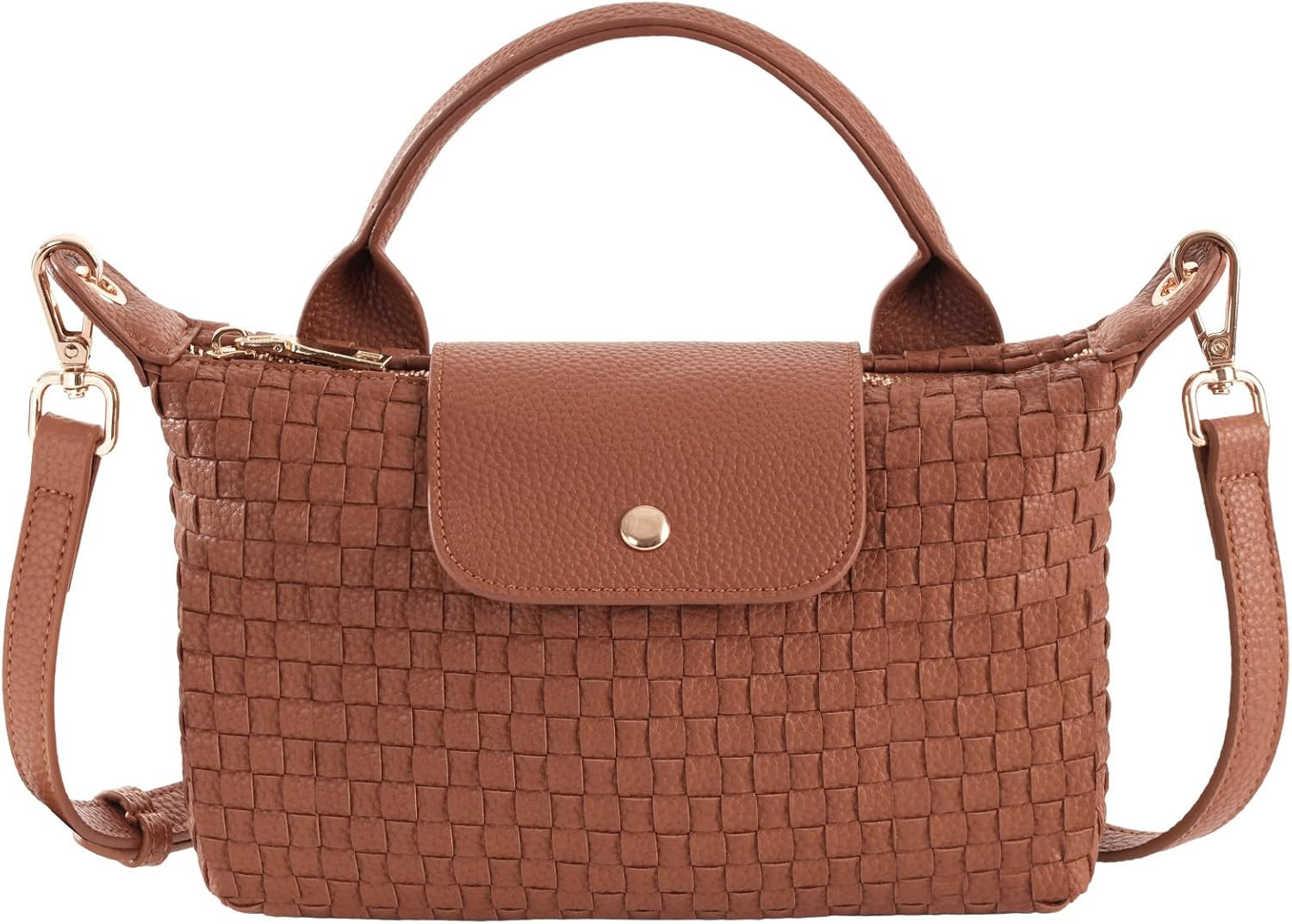 Small Crossbody Bag for Women, Woven Leather Top Handle Handbags Purses with Adjustable Detachable Strap | Amazon (US)