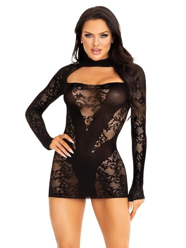 Leg Avenue womens Lace Keyhole Mini Dress With Opaque Panel Detailing and Gloved Sleeves Black One Size | Amazon (US)