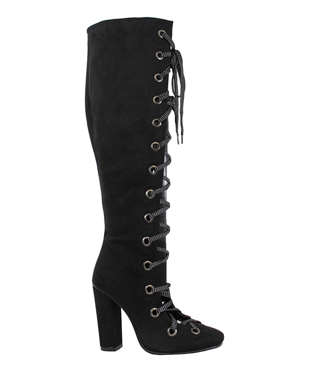 Yoki Women's Casual boots BLACK - Black Milles Over-the-Knee Boot - Women | Zulily