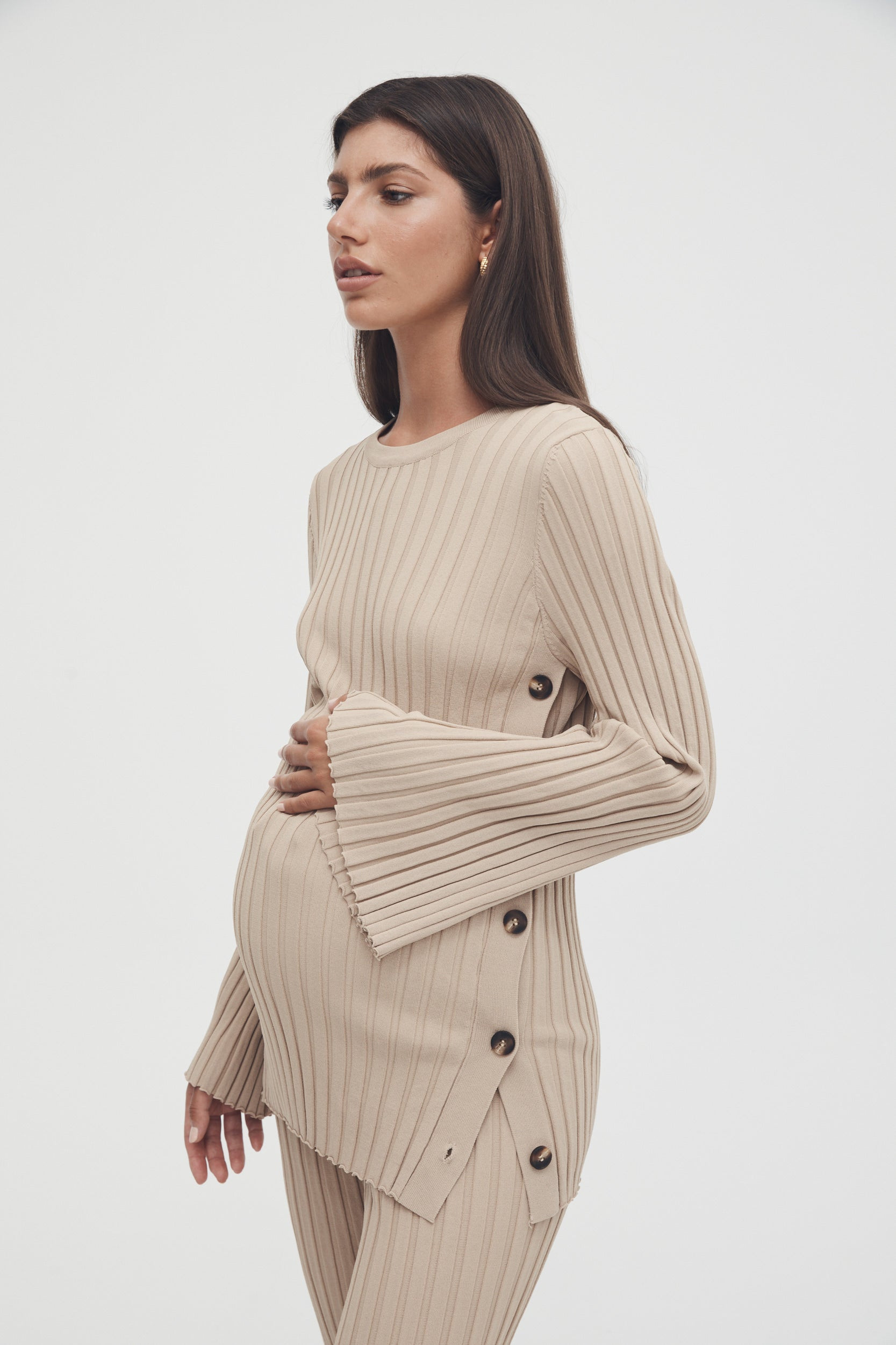 Luxe L/S Button Knit (Latte) | Legoe Heritage Maternity