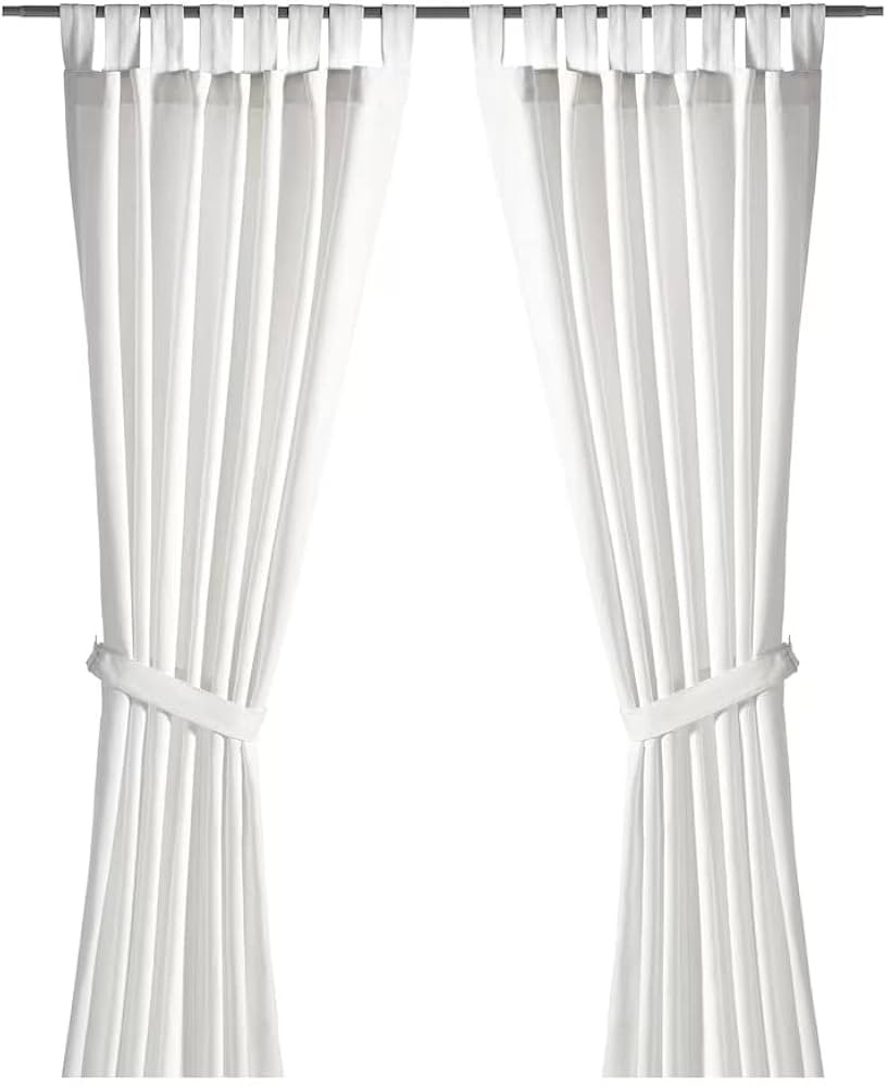 Ikea LENDA Pair of curtains with tie-backs, white (bleached) 2 Panels, 55" x 98" | Amazon (US)