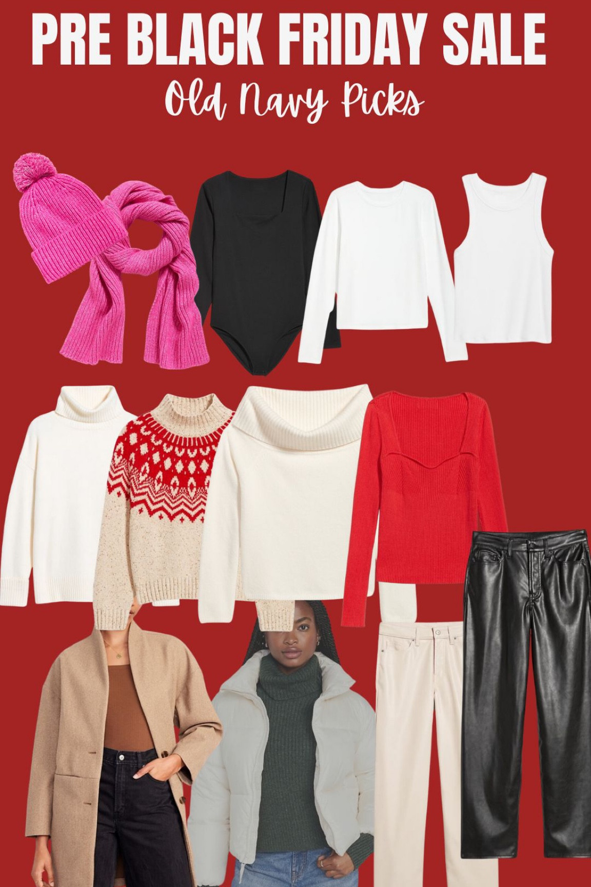 Shop the Old Navy pre Black Friday sale. So many daily deals + an extra 30% off in the cart. Love these $10 basic long sleeves, $12 tanks, $20 bodysuits, $30 leather pants, and under $30 jackets. Sweaters all on sale too! 

#LTKSeasonal #LTKHoliday #LTKGiftGuide