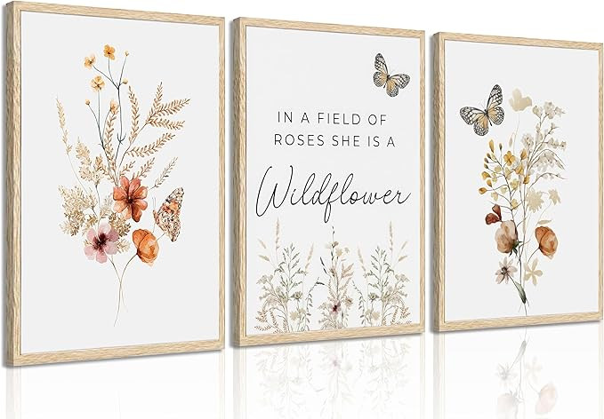 3 Pcs Watercolor Flowers Wall Art In A Field Of Roses She Is A Wildflower Painting Picture Wall D... | Amazon (US)
