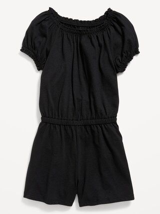 Puff-Sleeve Jersey-Knit Romper for Girls | Old Navy (US)