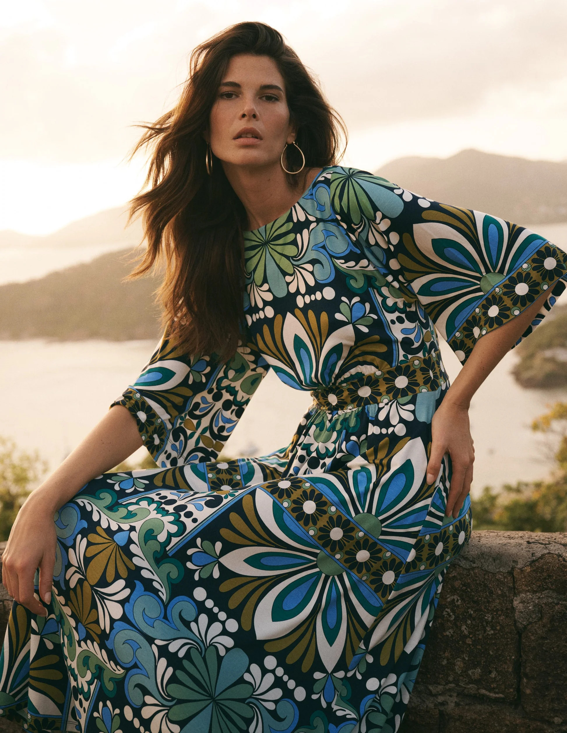 Imelda Kimono Jersey Dress-Navy, Bloom Tapestry | Boden UK