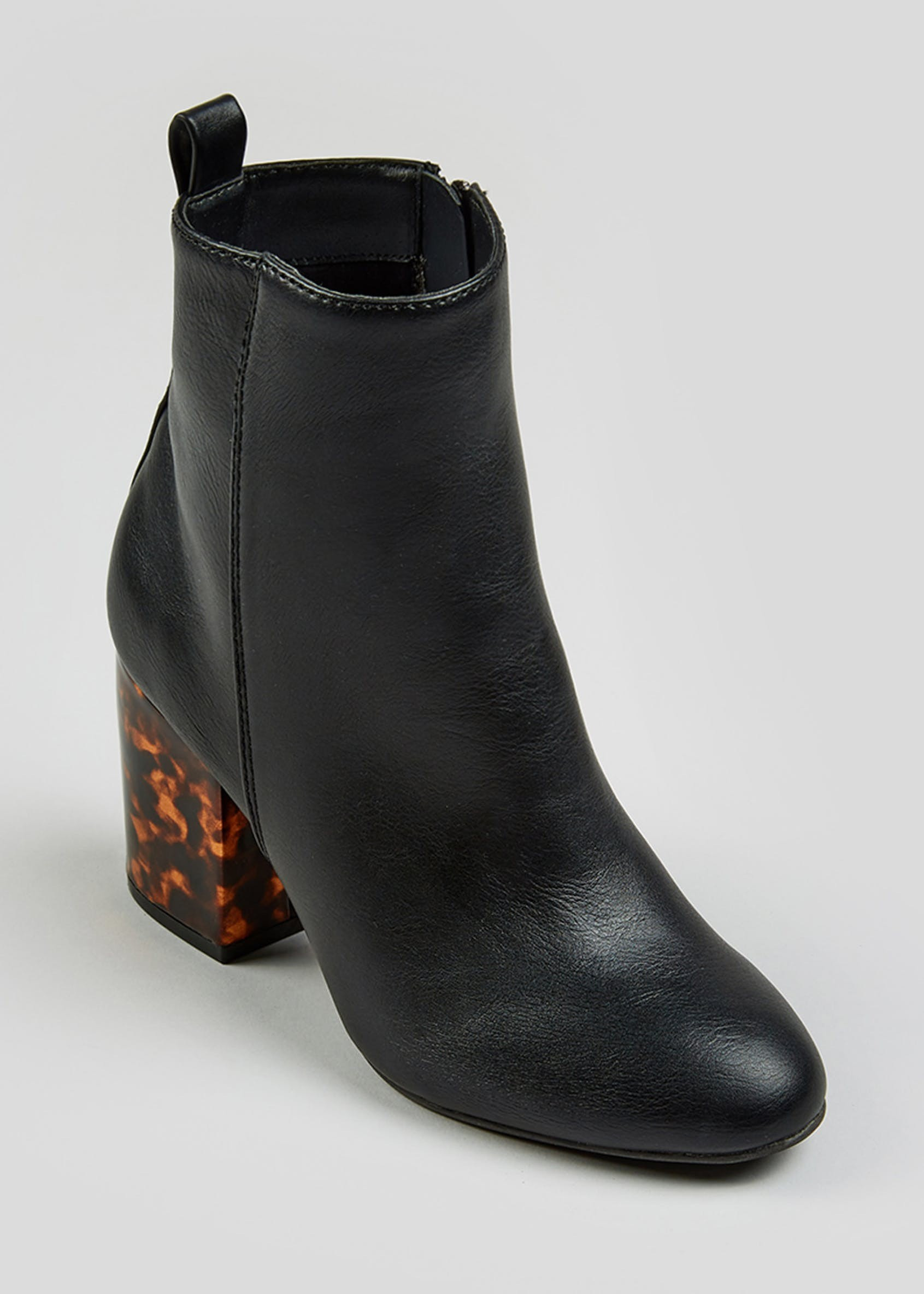 Tortoiseshell Block Heel Ankle Boots – Black | Matalan (UK)