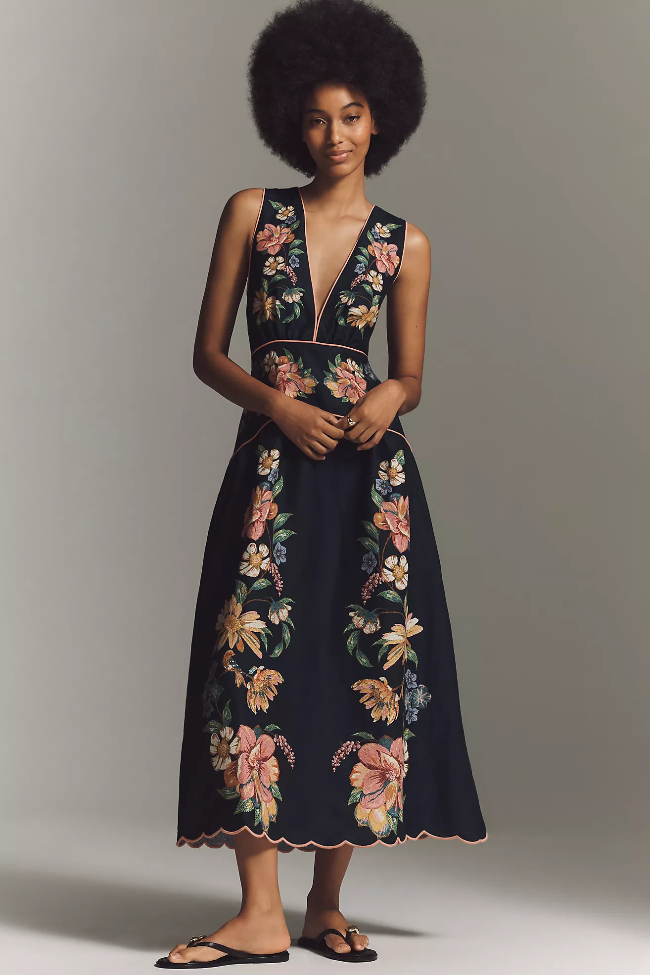 Farm Rio Maira Floral Linen Sleeveless Plunge Maxi Dress | Anthropologie (US)