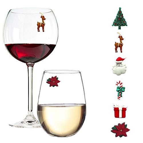 Christmas Wine Glass Charms - Set of 6 Magnetic Drink Markers Great for Stemless Glasses - Winter... | Amazon (US)