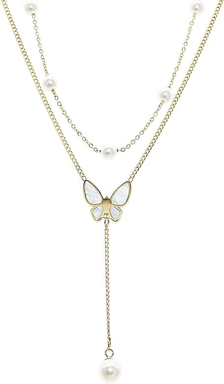 Jean Beau Pearl Pendant Chain Necklace Long Drop Gold Dainty Adjustable Y Necklace for Women Girl... | Amazon (US)
