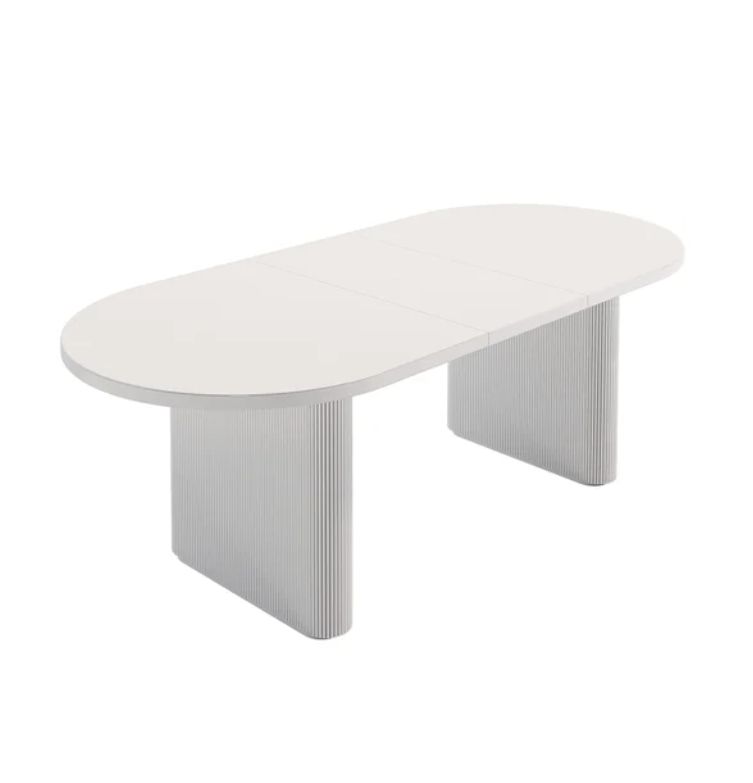 Japandi 63"-79" Oval Extendable White Dining Table Butterfly Leaf 6 Seater | Homary | Homary