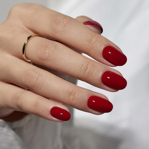 BTArtbox Press On Nails Short - Red Press on Nails Short Oval Nails Fall Fake Nail with Nail Glue, Fit Perfectly, Reusable Glue On Nails in 16 Sizes, Cardinal | Amazon (US)