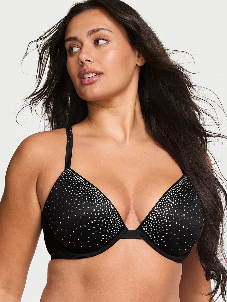Buy Sparkle Crystal Shine Strap Lightly Lined Plunge Demi Bra, Black - Order Bras online - Victor... | Victoria's Secret (US / CA )