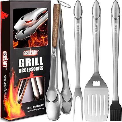 GRILLART BBQ Tools Grill Tools Set - 18Inch Grilling Tools BBQ Set - Grill Accessories w/BBQ Tong... | Amazon (US)