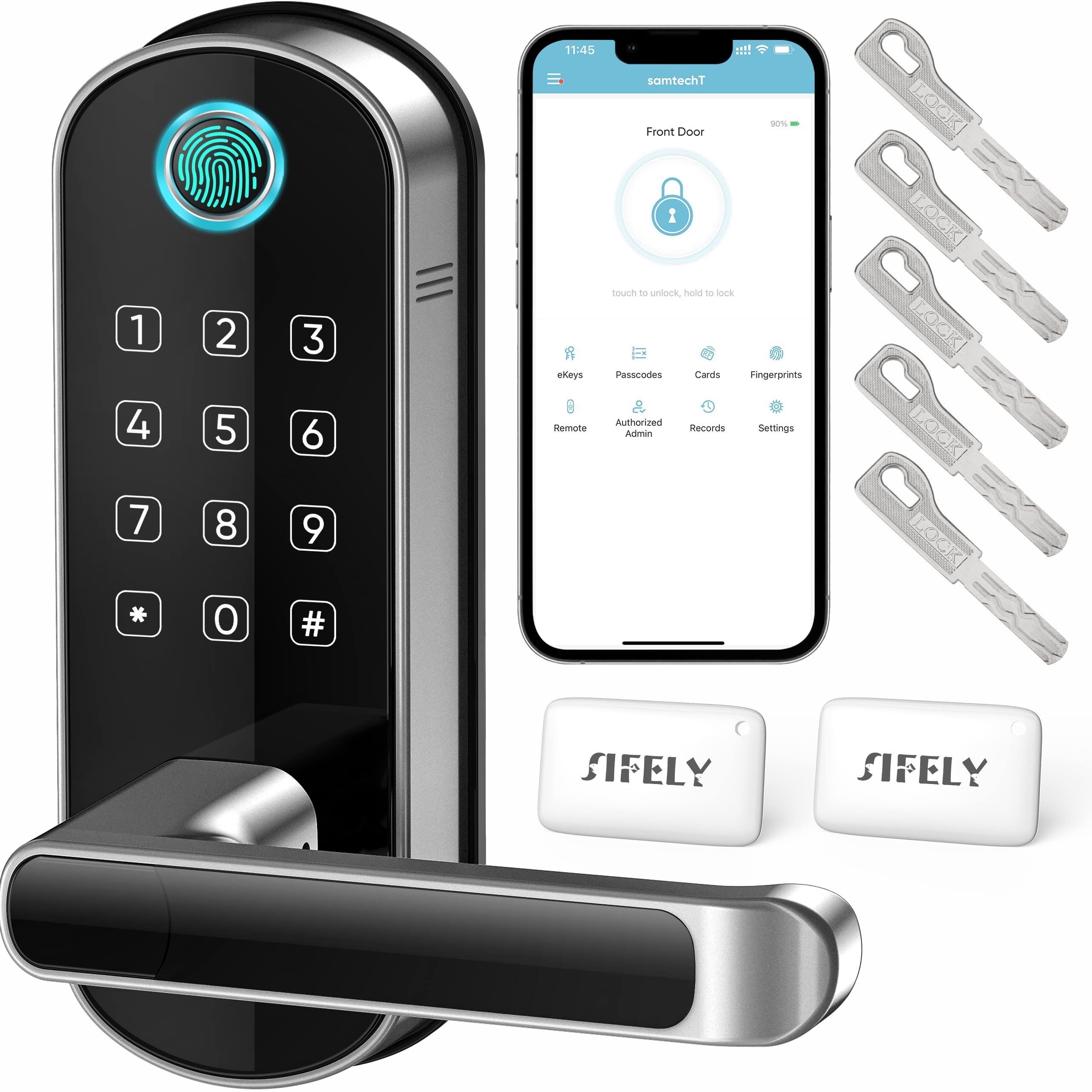samtechT Smart Lock, Keyless Entry Door Lock, Fingerprint Door Lock, Smart Door Lock with Handle,... | Amazon (US)