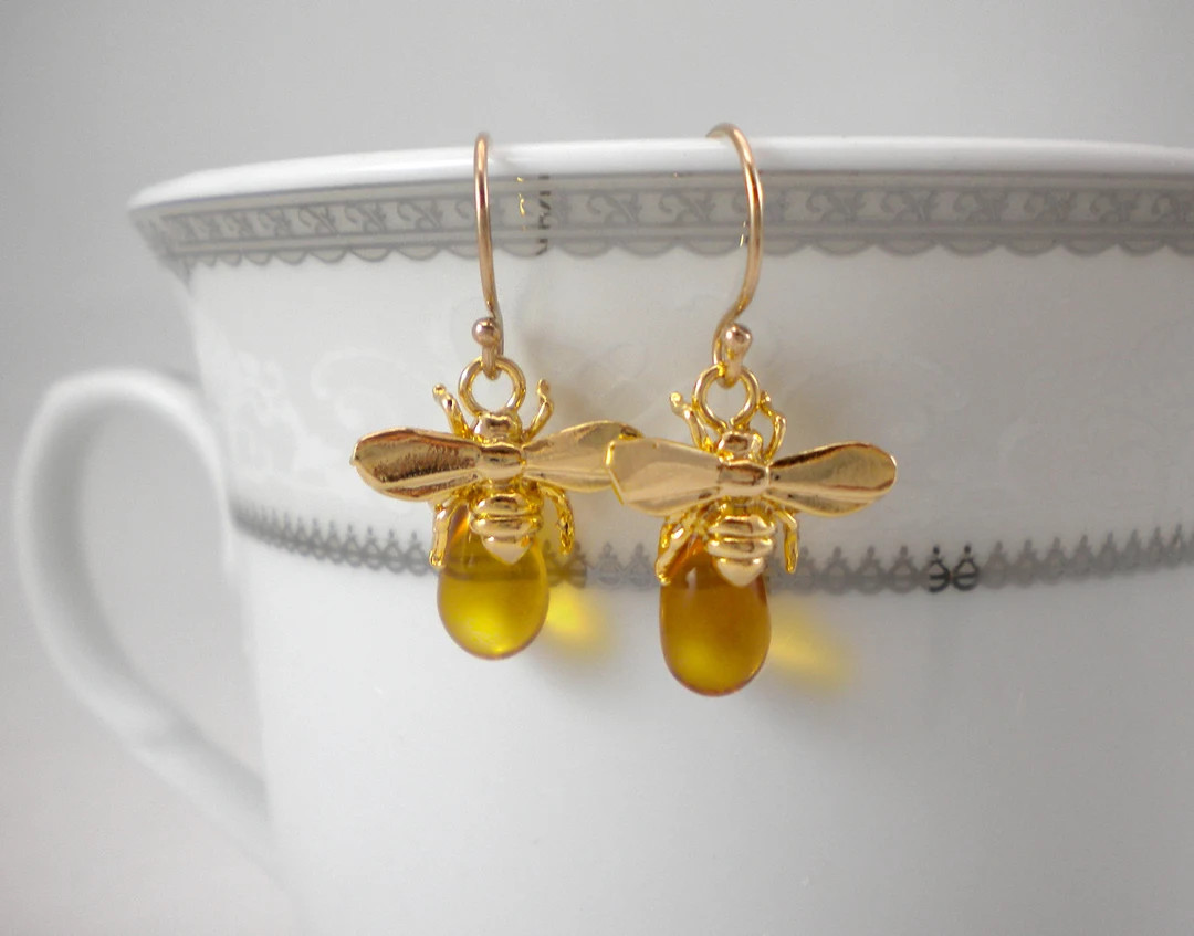 Honey Bee Earrings: 14k Gold Filled Hooks, Czech Glass Bead | Etsy (US)