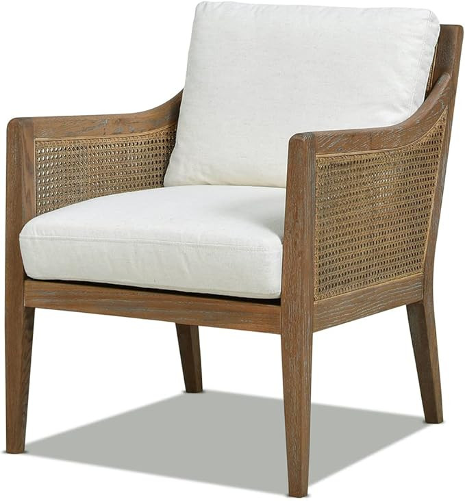 Jennifer Taylor Home 0 24.5" Oak & Rattan Upholstered Accent Arm Chair, Natural White Linen | Amazon (US)