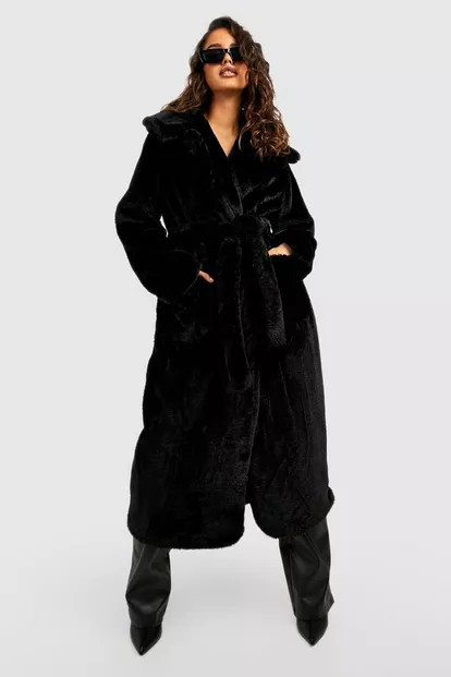 Faux Fur Belted Oversized Coat | Boohoo.com (UK & IE)