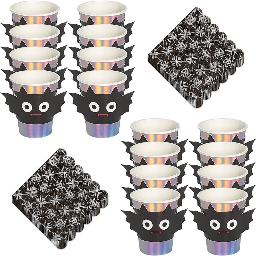 HOME & HOOPLA Halloween Party Spooktacular Iridescent Bat Treat Cups and Scalloped Spider Web Nap... | Amazon (US)