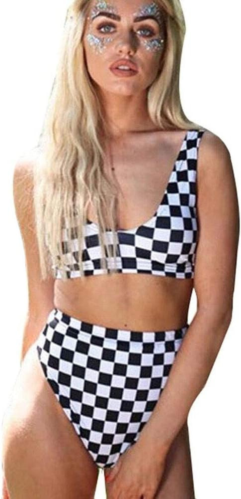 Women Rave Checkered Crop Top High Waisted Shorts Checkerboard Swimsuits for Dance Music Festival | Amazon (US)