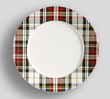 Denver Plaid Rim Stoneware Dinner Plates - Set of 4 | Pottery Barn (US)