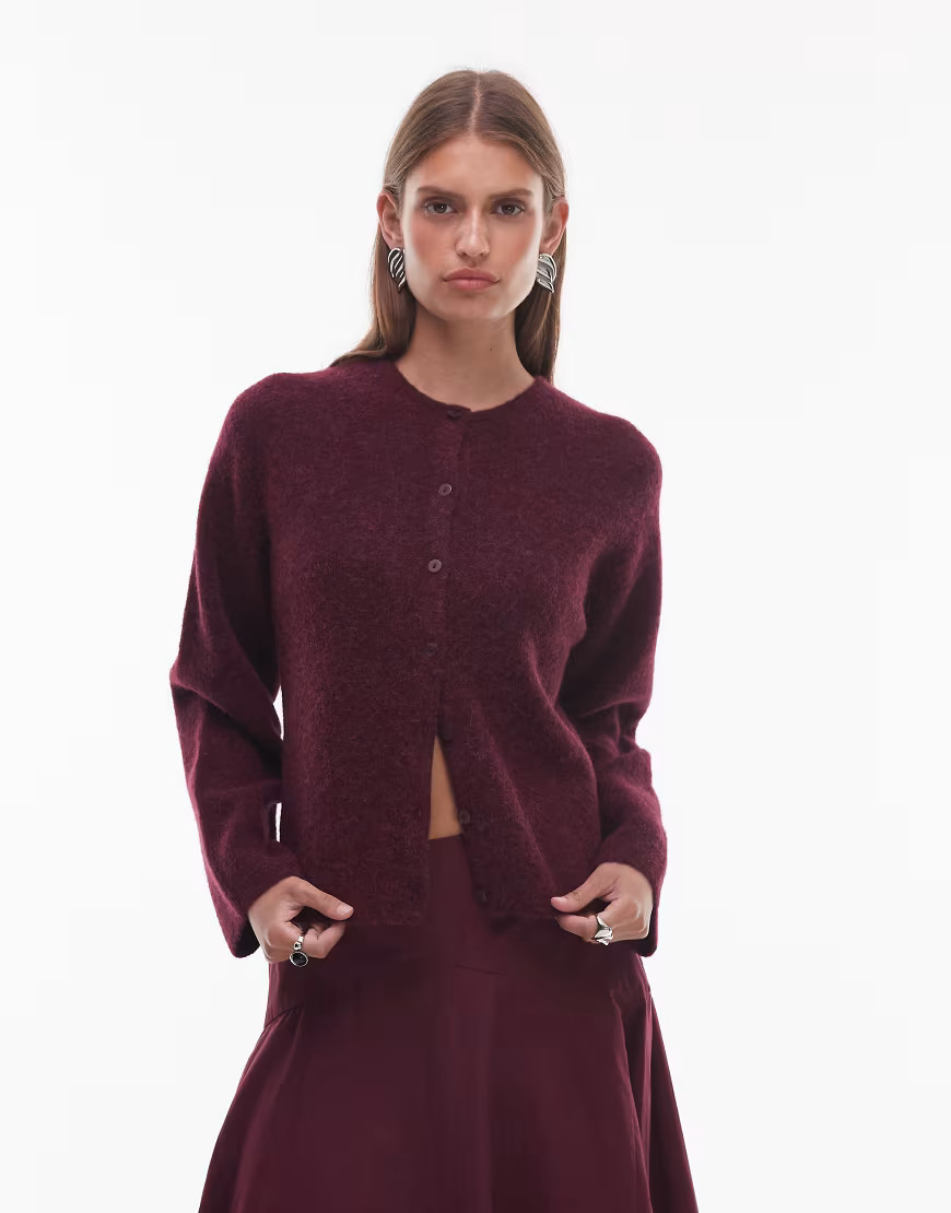 & Other Stories mohair & wool blend cardigan in burgundy-Red | ASOS (Global)